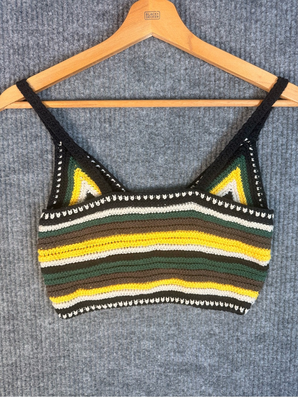 Crochet Striped Bralette Tank Top Green/Yellow/Black/ Brown Excellent Condition - Picture 6 of 8